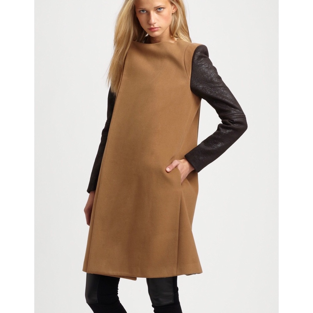 BCBG Max Azria camel coat leather sleeves S - Picture 1 of 7